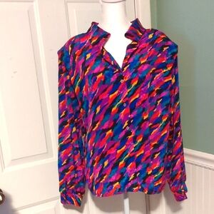 Vintage 80's Long Sleeve Blouse Colorful Collared Shirt Women's Large Halloween